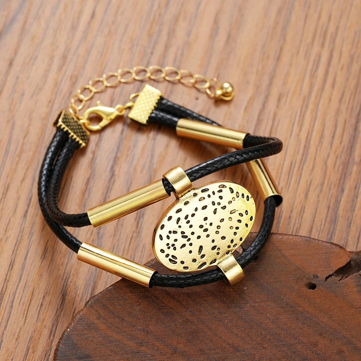 Vintage Oval Metal Necklace &amp; Bracelet 2Pc Set