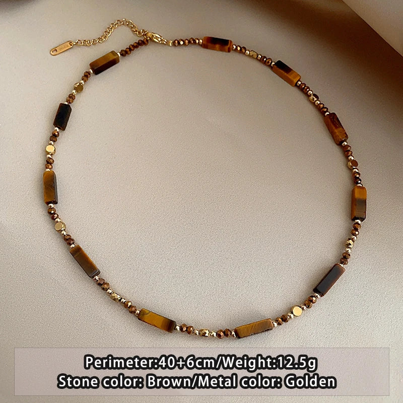 Retro Layered Tiger Eye Stone Pendant Necklace