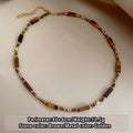 Retro Layered Tiger Eye Stone Pendant Necklace