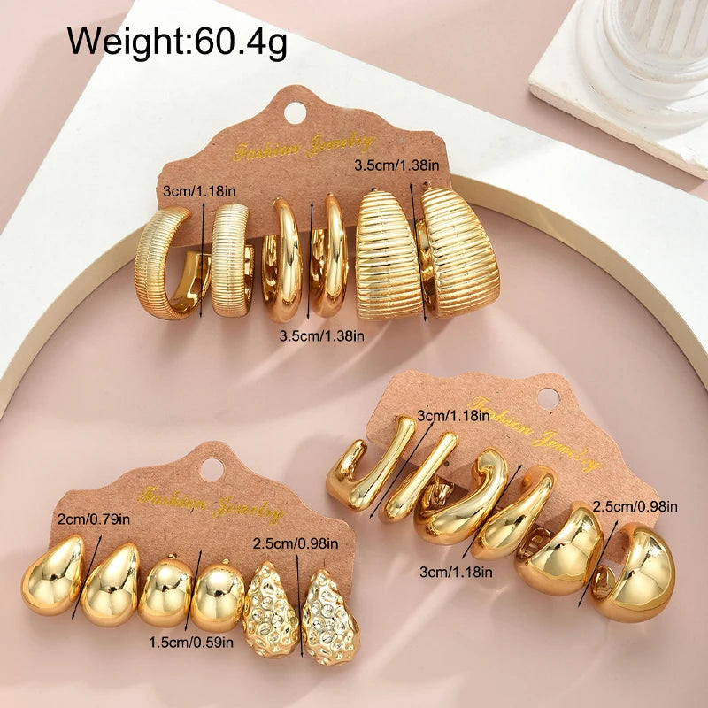 18Pcs Vintage Punk Waterdrop Hoop Earring Set
