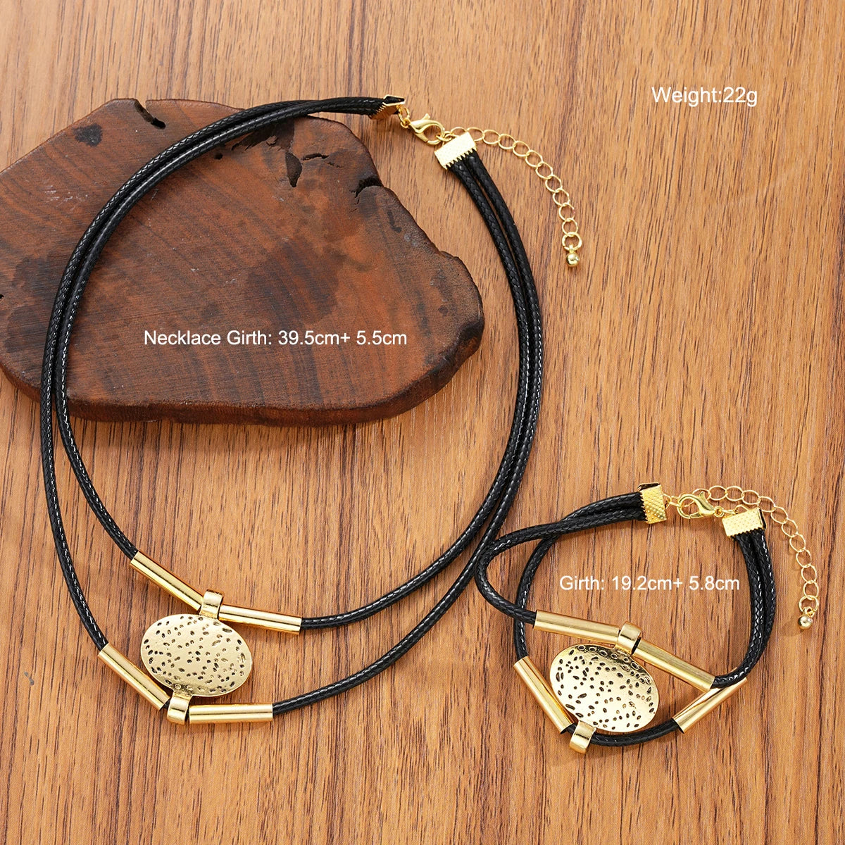 Vintage Oval Metal Necklace &amp; Bracelet 2Pc Set