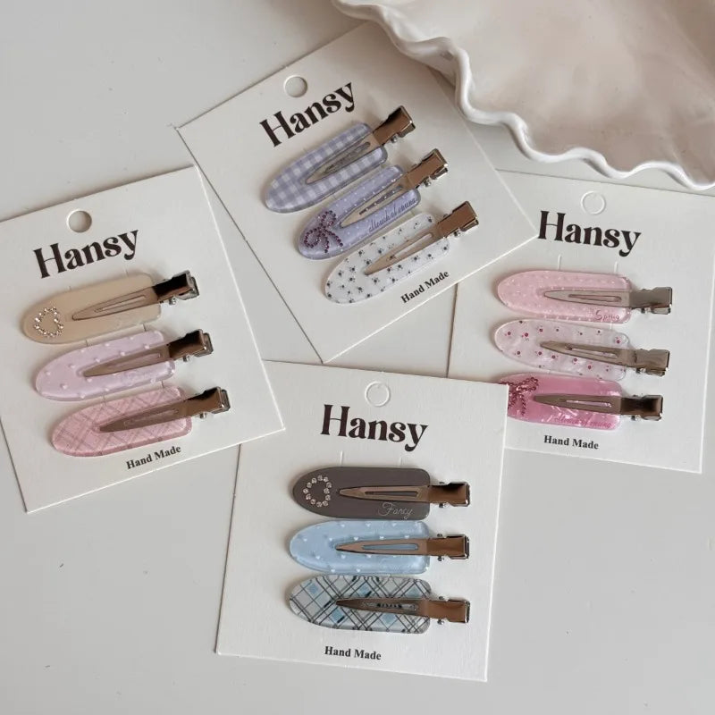 Korean sweet love rhinestone hairpin side bangs clip cute seamless clip hair hairpin headgear set